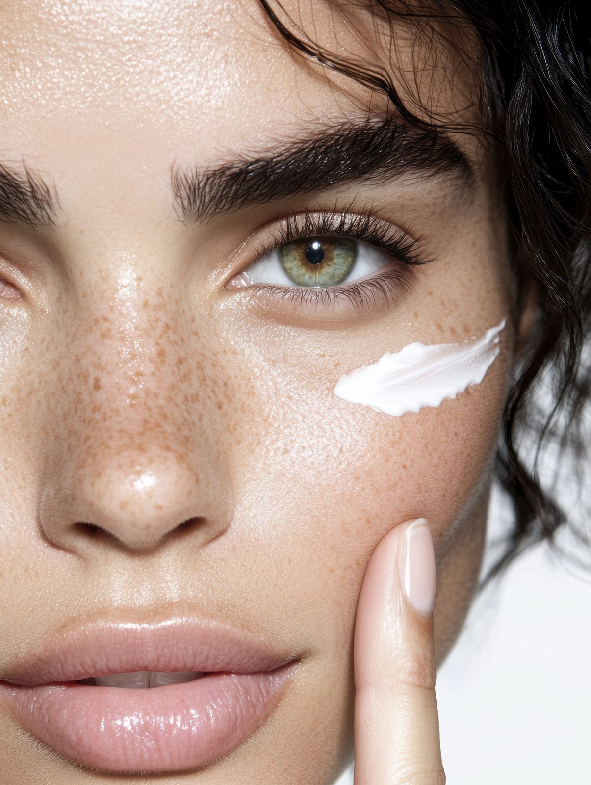 Moisturizer on a freckled cheek, barrier repair facials at Lemon & Honey Day Spa, City of Orange, CA