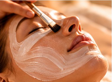 Cream mask brushed onto a relaxed client's face, a facial gift for spa lovers
