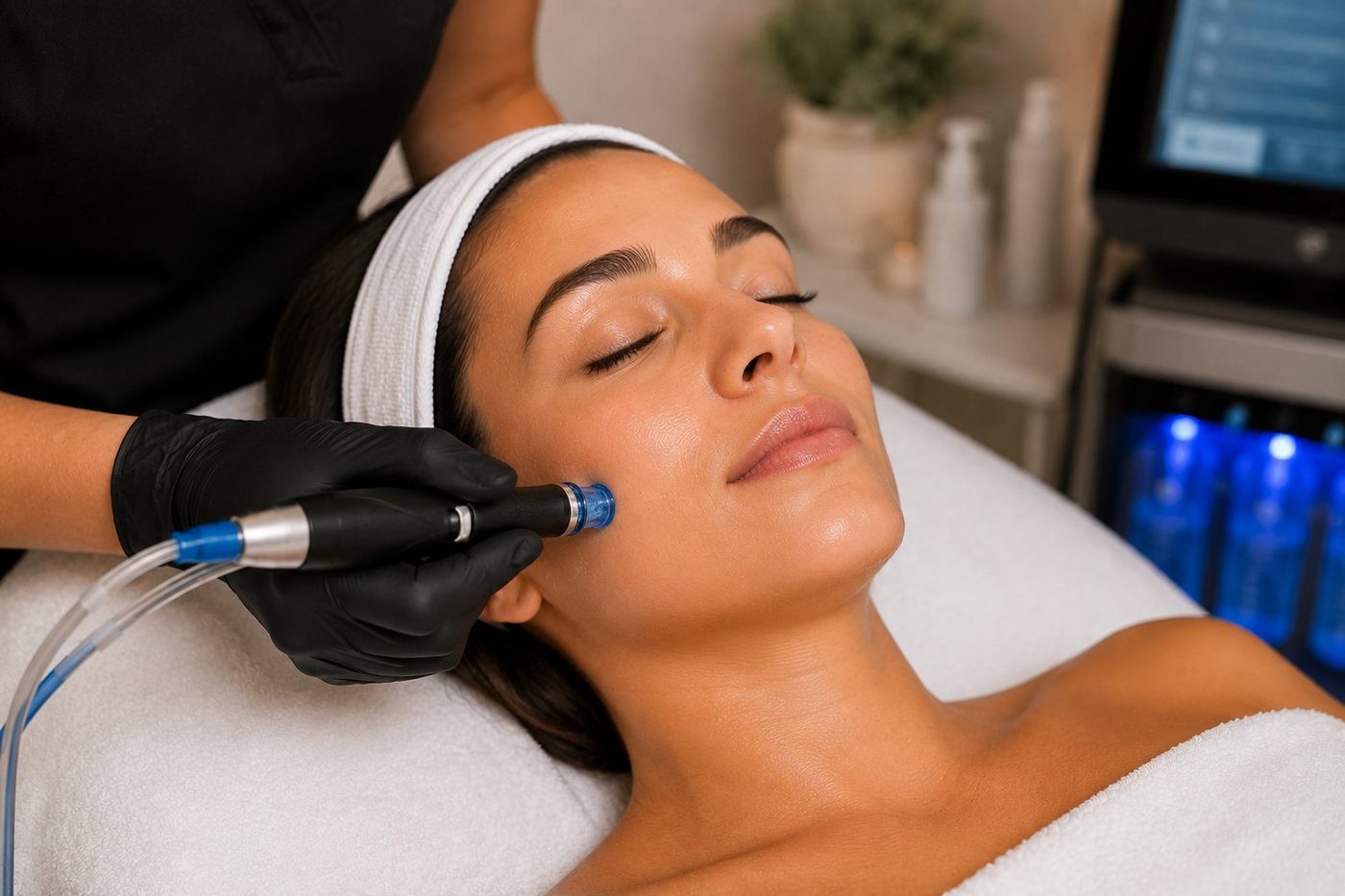 HydraFacial MD treatment in progress at Lemon & Honey Day Spa in the City of Orange, California