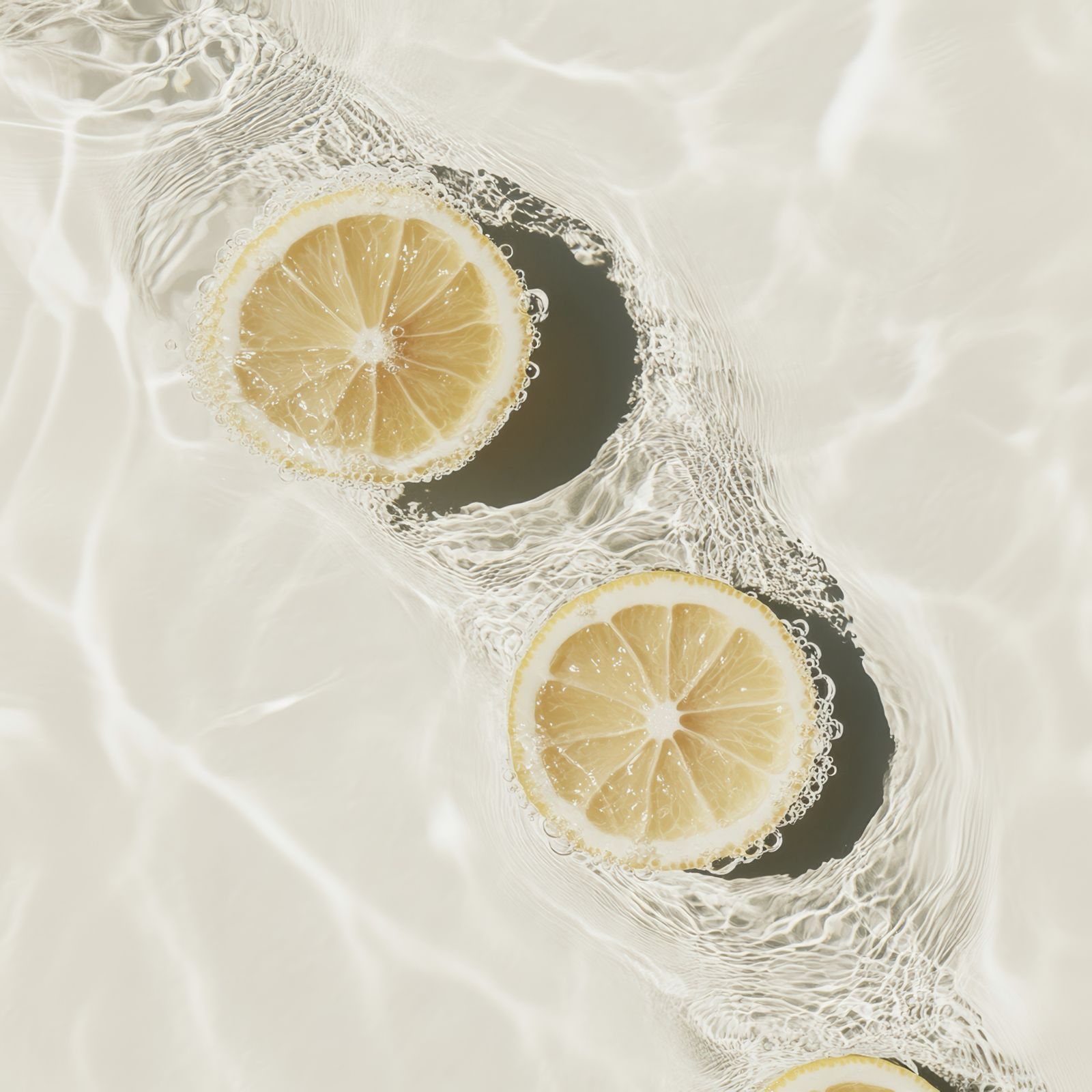 Fresh lemon slices floating in clear water, the Lemon & Honey signature