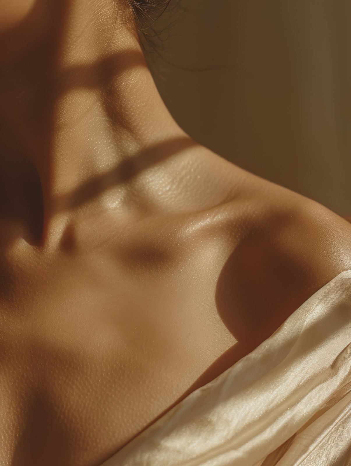 Warm light on bare shoulders and silk, body treatments at Lemon & Honey Day Spa, City of Orange, CA