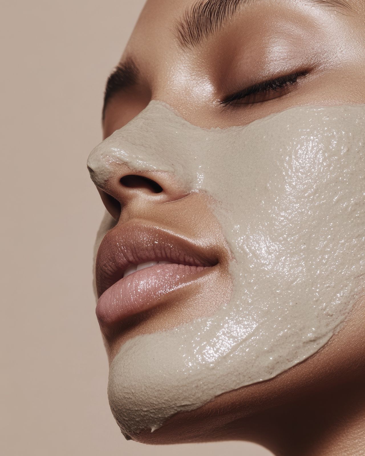 Profile of a sculpted jawline with a treatment mask, Buccal Sculpt facials at Lemon & Honey Day Spa, City of Orange, CA